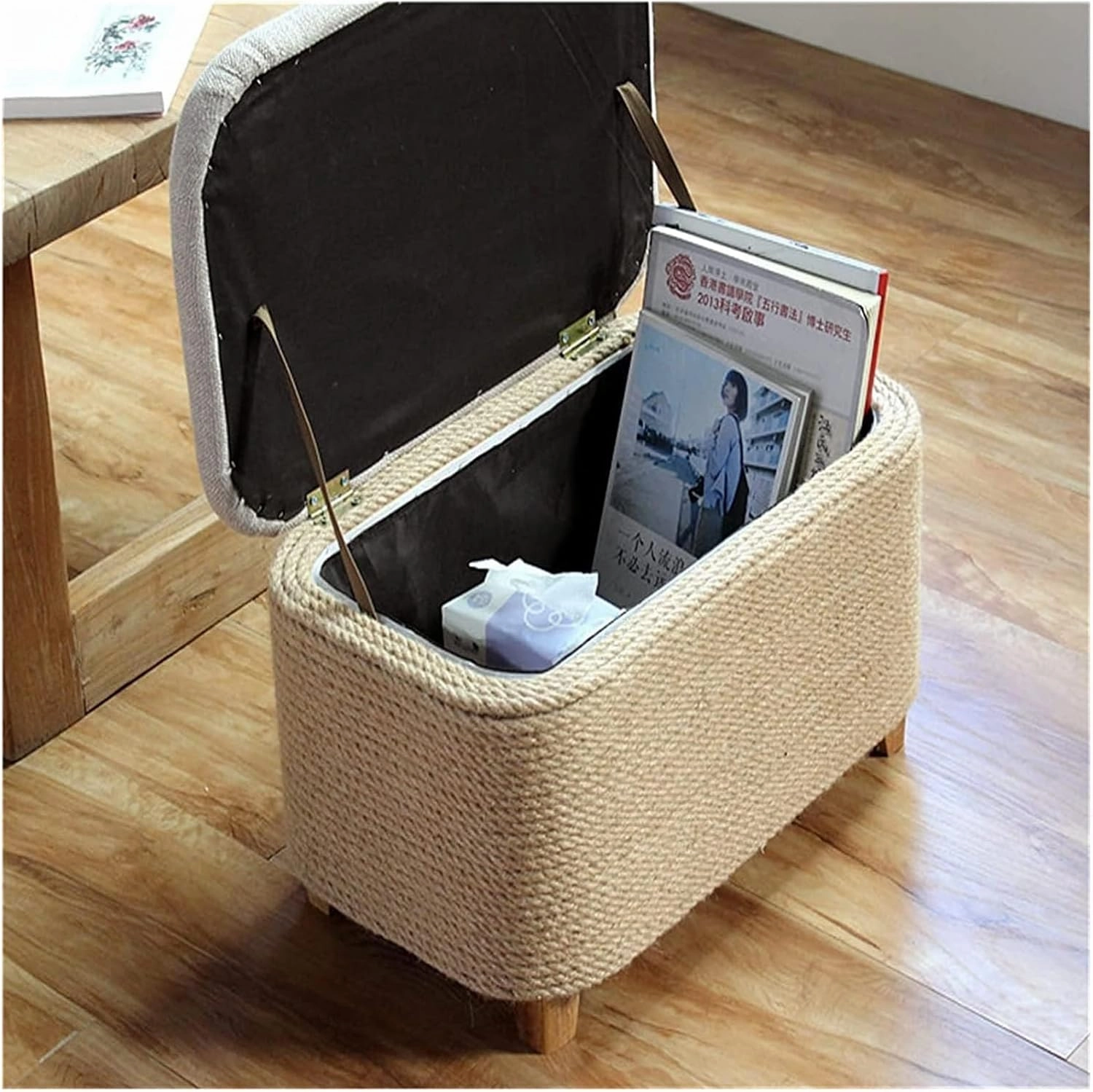Ottoman Storage Ottoman Rectangle Weave Shoe Changing Stool Creative Sofa Footstool Footrest Foot Stool for Living Room Bedroom Otomano