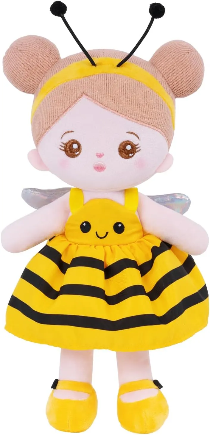 OUOZZZ Soft Baby Doll for Girls - My First Baby Doll Birthday Gifts for Girls Plush Rag Dolls Yellow Bee Dress Toy for Toddlers Kids Infants 12"