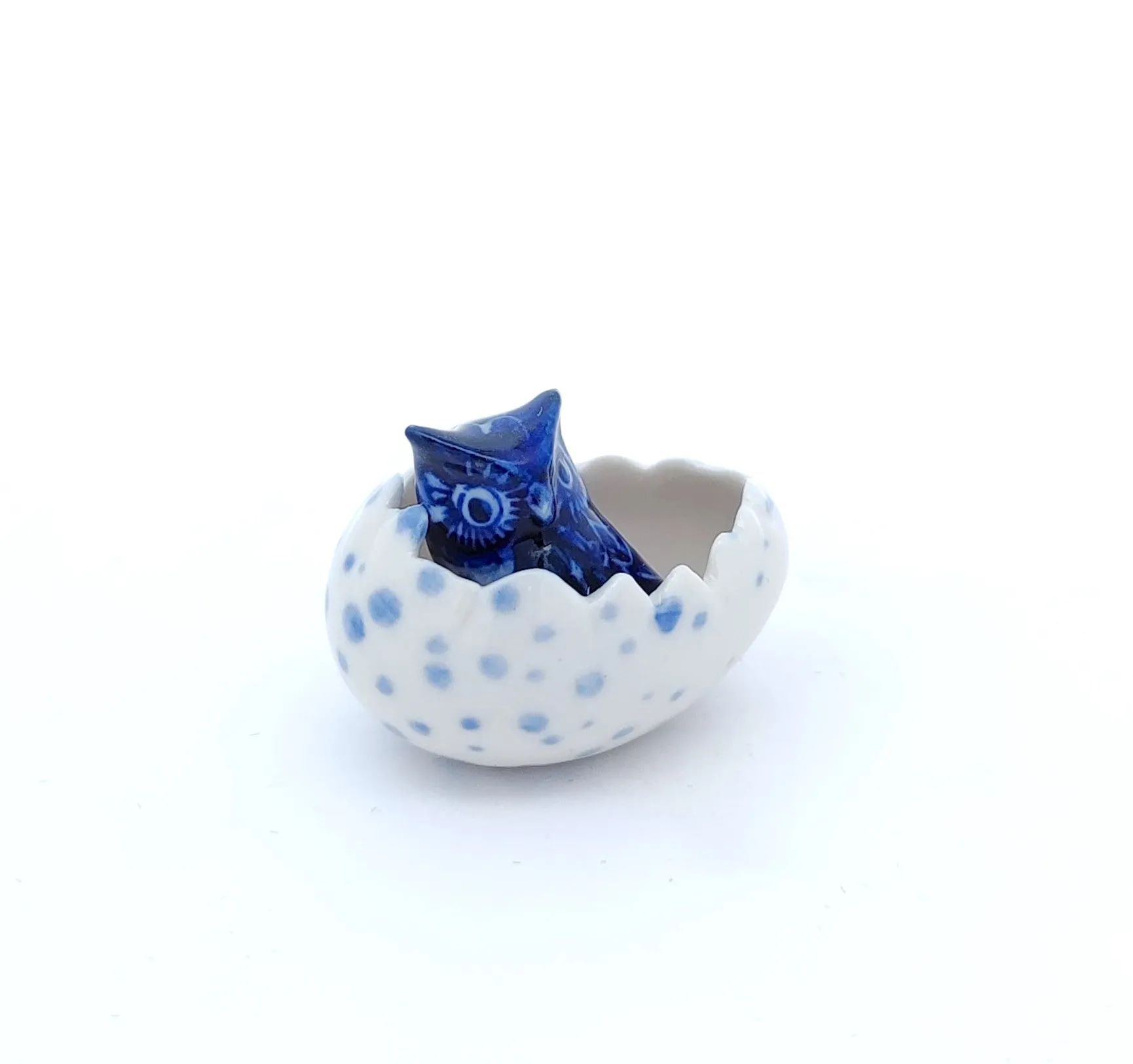 Owl in Egg Ceramic Figurine Craft Miniature Collectible Zoo Animal Figure