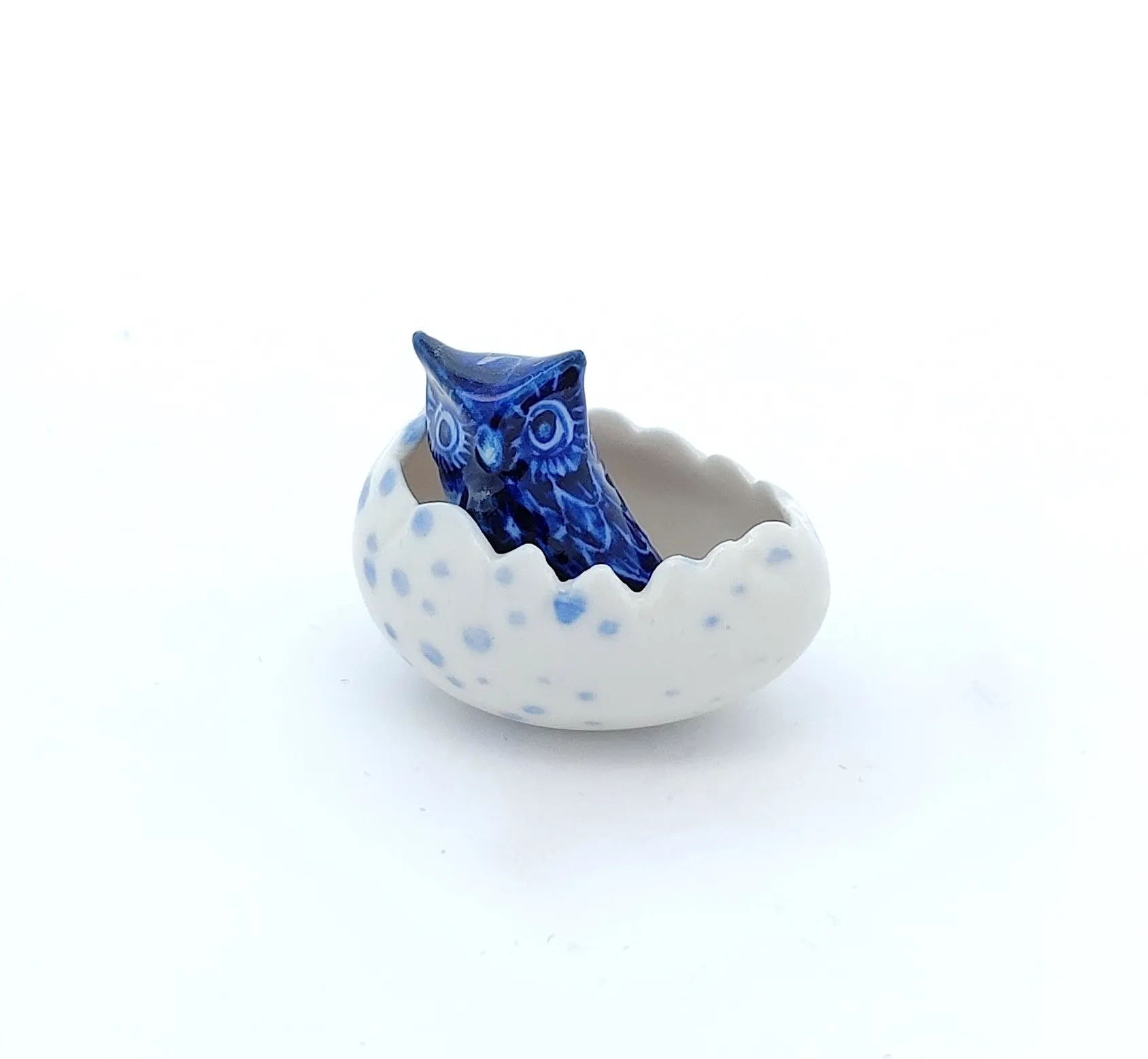 Owl in Egg Ceramic Figurine Craft Miniature Collectible Zoo Animal Figure