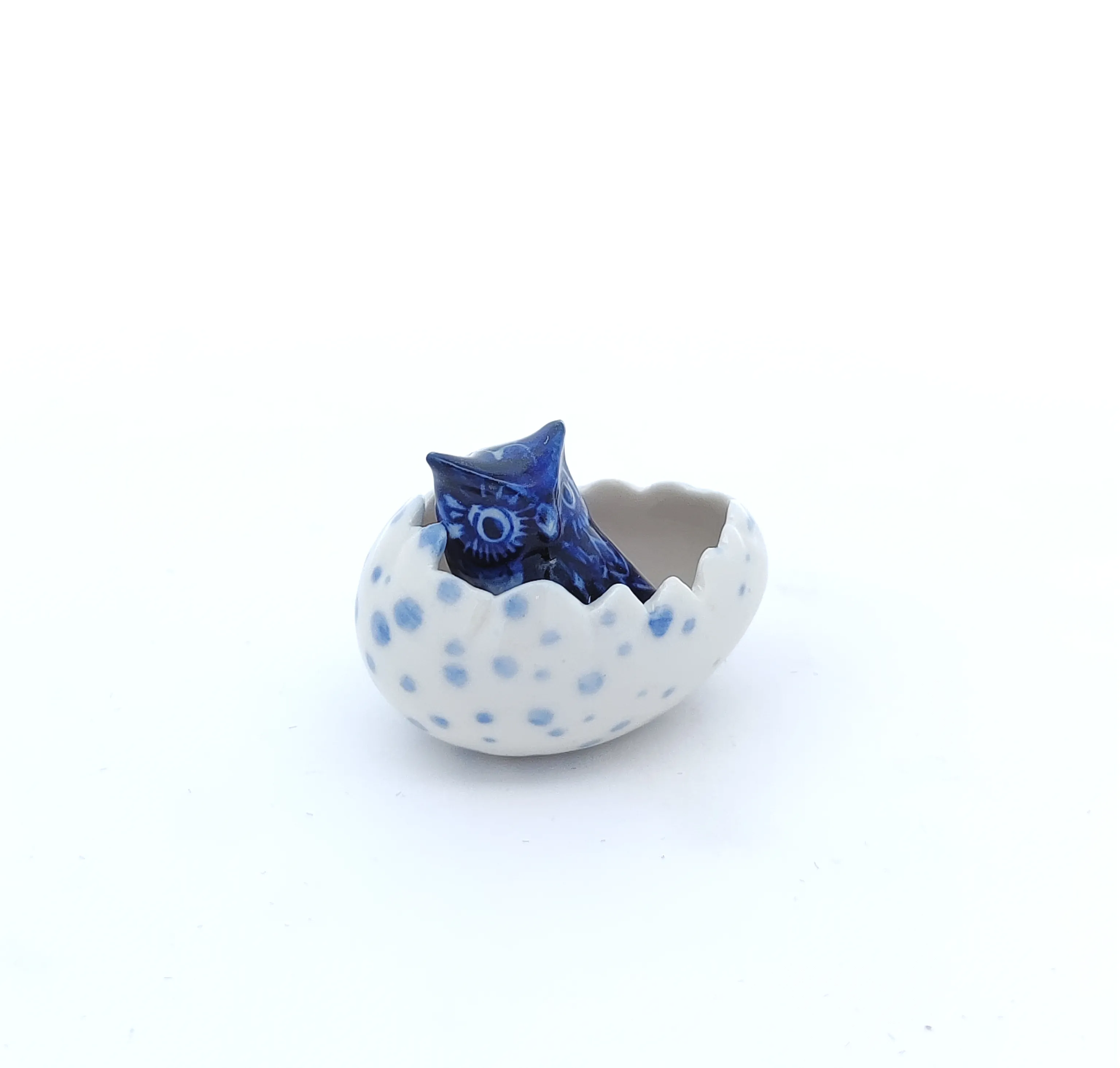 Owl in Egg Ceramic Figurine Craft Miniature Collectible Zoo Animal Figure