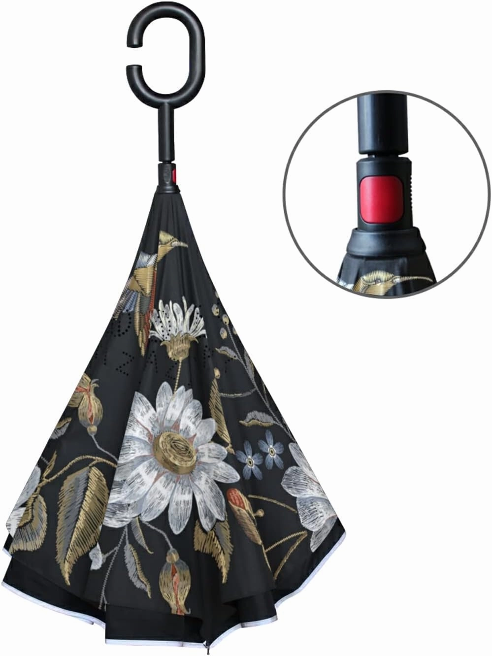 Oyihfvs Double Layer Inverted Umbrella, With C-Shaped Handle Windproof UV Proof Durable Parasol, For Men Women Outdoor Folding Rain Sun
