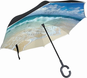 Oyihfvs Double Layer Inverted Umbrella, With C-Shaped Handle Windproof UV Proof Durable Parasol, For Men Women Outdoor Folding Rain Sun