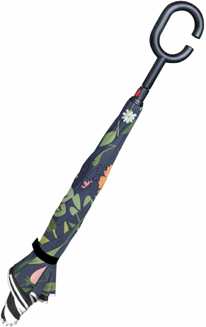 Oyihfvs Double Layer Inverted Umbrella, With C-Shaped Handle Windproof UV Proof Durable Parasol, For Men Women Outdoor Folding Rain Sun