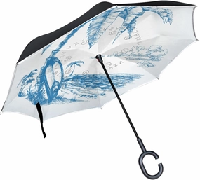 Oyihfvs Double Layer Inverted Umbrella, With C-Shaped Handle Windproof UV Proof Durable Parasol, For Men Women Outdoor Folding Rain Sun