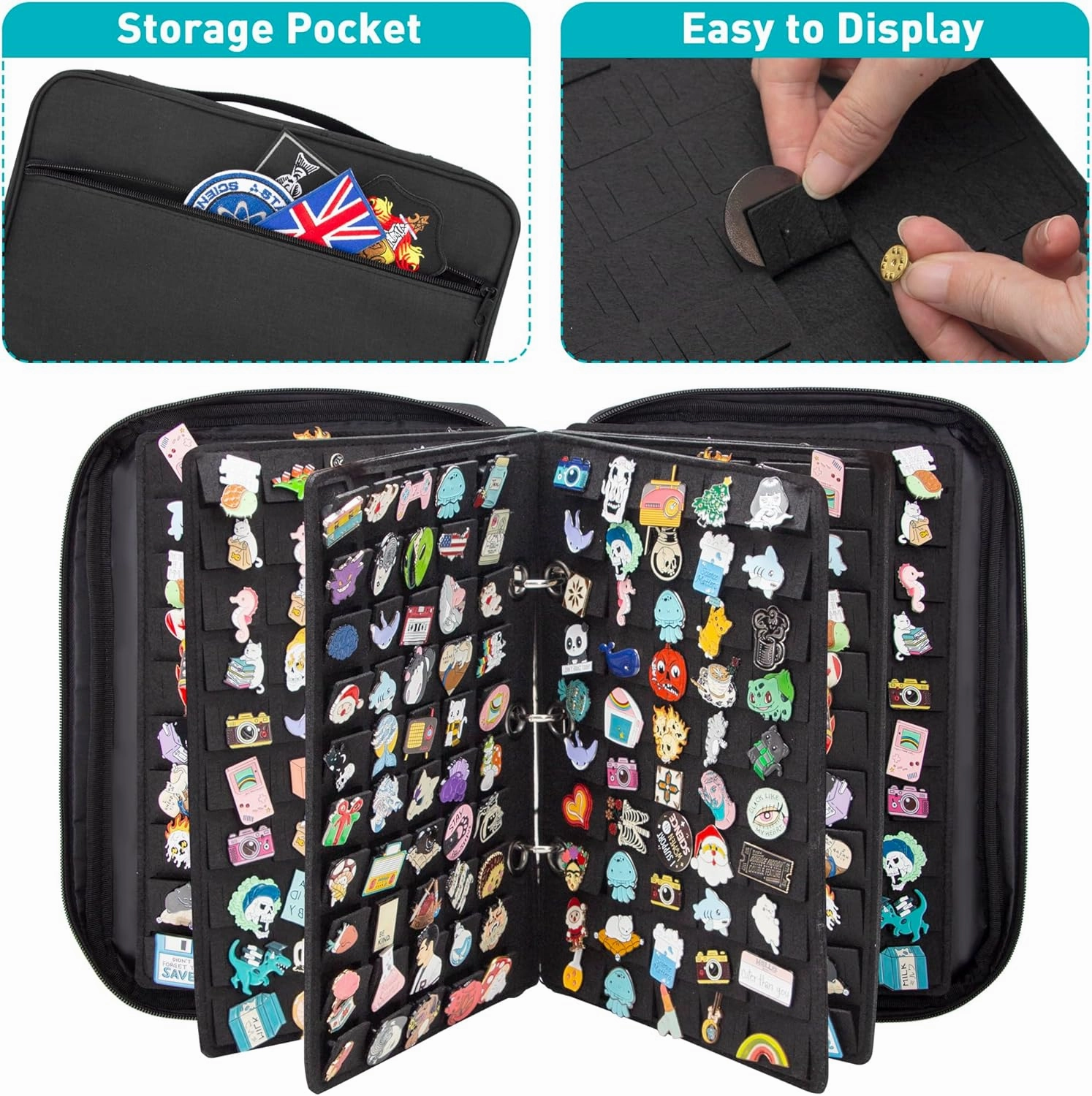 PACMAXI Enamel Pin Display Case, Pins Storage Organizer, Travel Brooch Display Bag