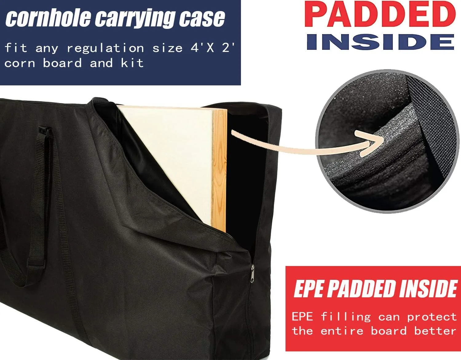Padded Cornhole Carrying Case | Store & Transport Cornhole Board, Heavy Duty Board Carrying Bag with Adjustable Shoulder Strap