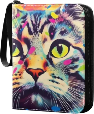 Painted Cat Card Binder, 400 Pockets Card Holder with 50 Sleeves, Sturdy Card Holder Folders for Game Cards & Sports Cards