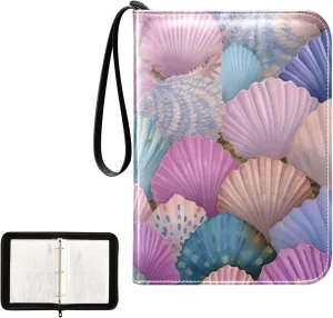 Painted Sea Shells Card Binder 4-Pocket, 400 Pockets Trading Cards Holder Games Card Albums Storage Organizer Case for Football, Baseball Cards