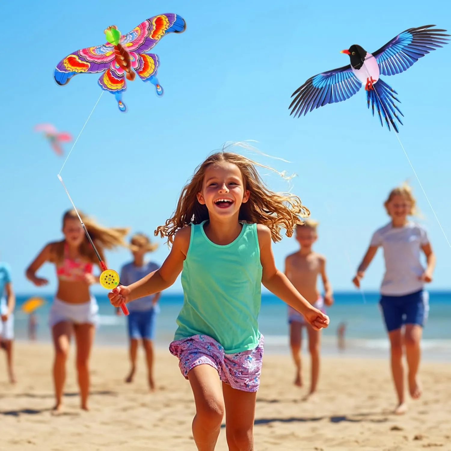 Palksky Kites for Kids Adults Beginner Easy to Fly, Beach Kite for Beach Park Outdoor Game Activities - 13x8 in, 98ft Kite String with Reel and Handle