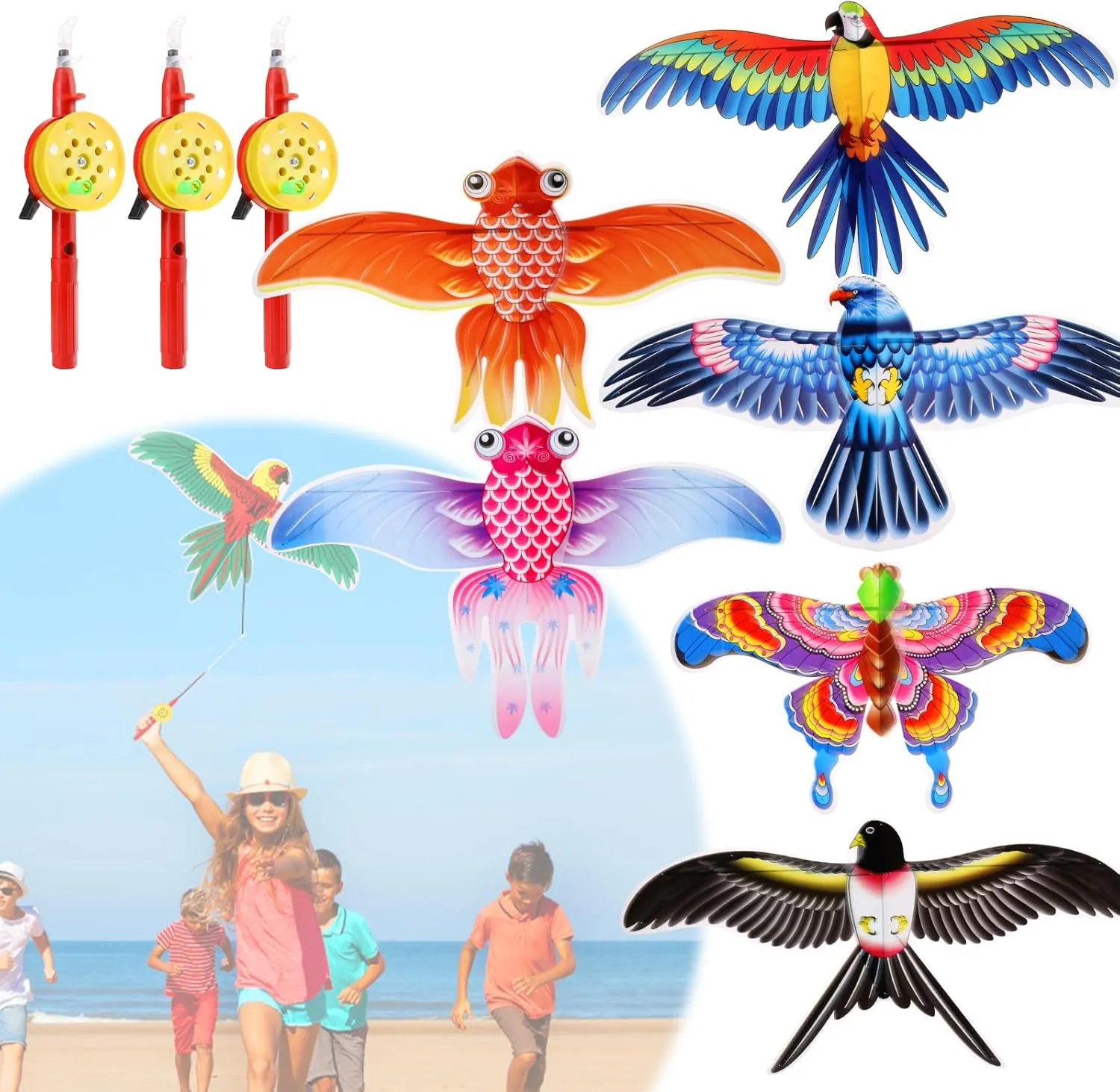 Palksky Kites for Kids Adults Beginner Easy to Fly, Beach Kite for Beach Park Outdoor Game Activities - 13x8 in, 98ft Kite String with Reel and Handle