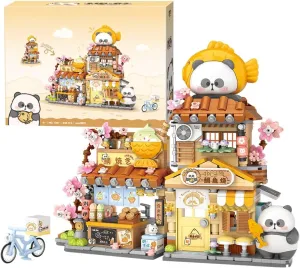 Panda Street Scene Building Kit, Openable Taiyaki Shop Building Set for Boys Girls Age 8 ,858pcs Mini Bricks