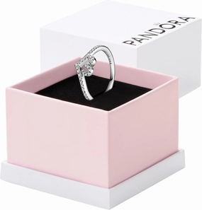 Pandora Sparkling Wishbone Heart Ring - Stackable Ring for Women - Gift for Her with Clear Cubic Zirconia - With Gift Box