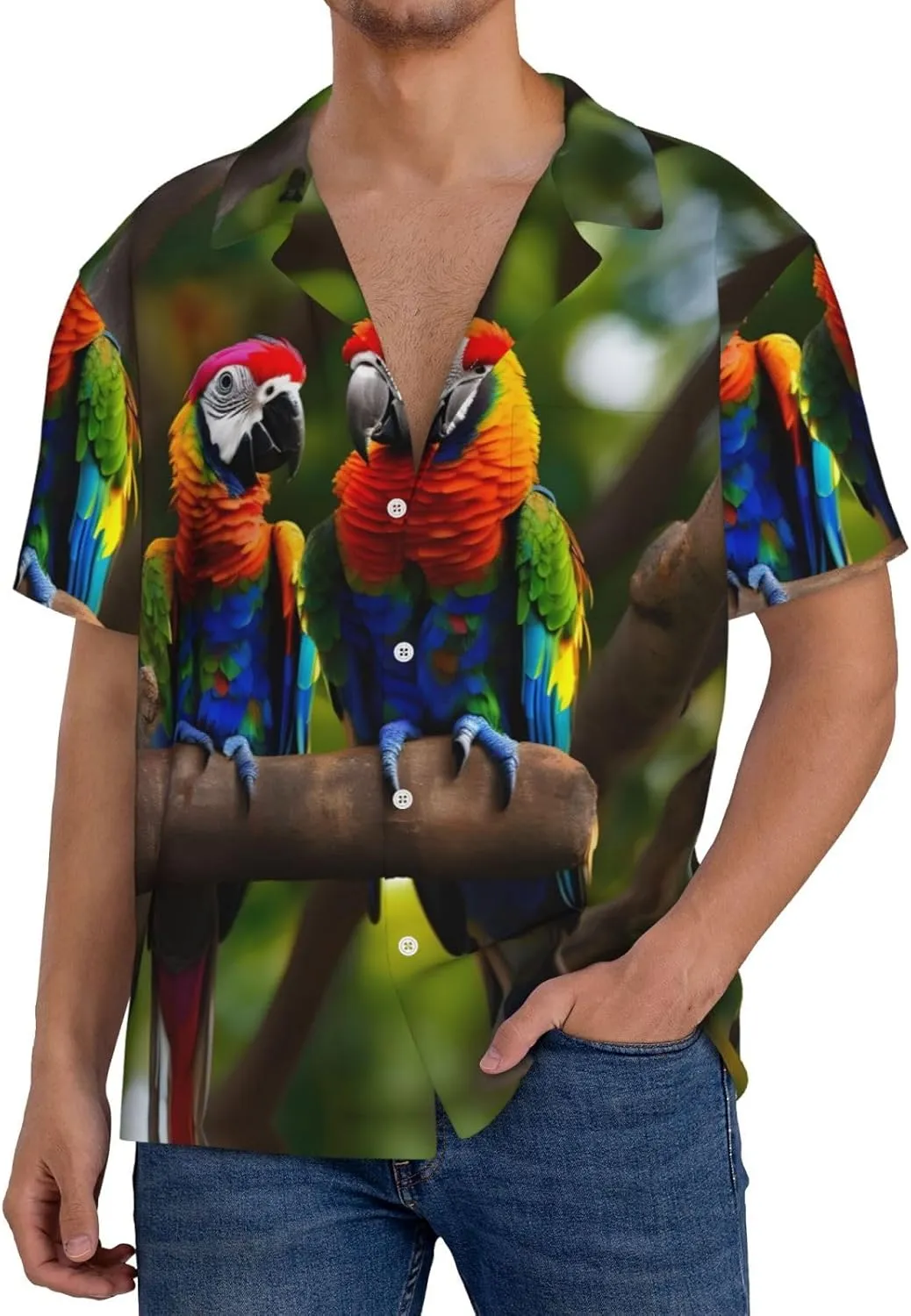Parrots On Tree Men's Cotton Shirt Men's Short-Sleeved Shirt Button Casual Shirt Loose Top Holiday