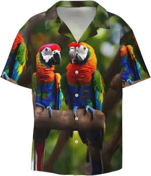 Parrots On Tree Men's Cotton Shirt Men's Short-Sleeved Shirt Button Casual Shirt Loose Top Holiday