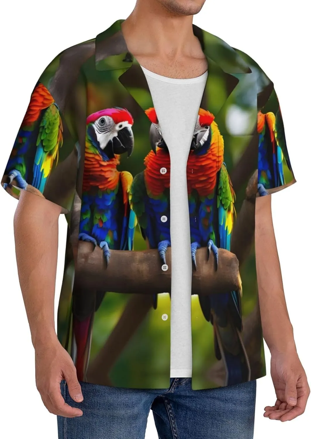 Parrots On Tree Men's Cotton Shirt Men's Short-Sleeved Shirt Button Casual Shirt Loose Top Holiday