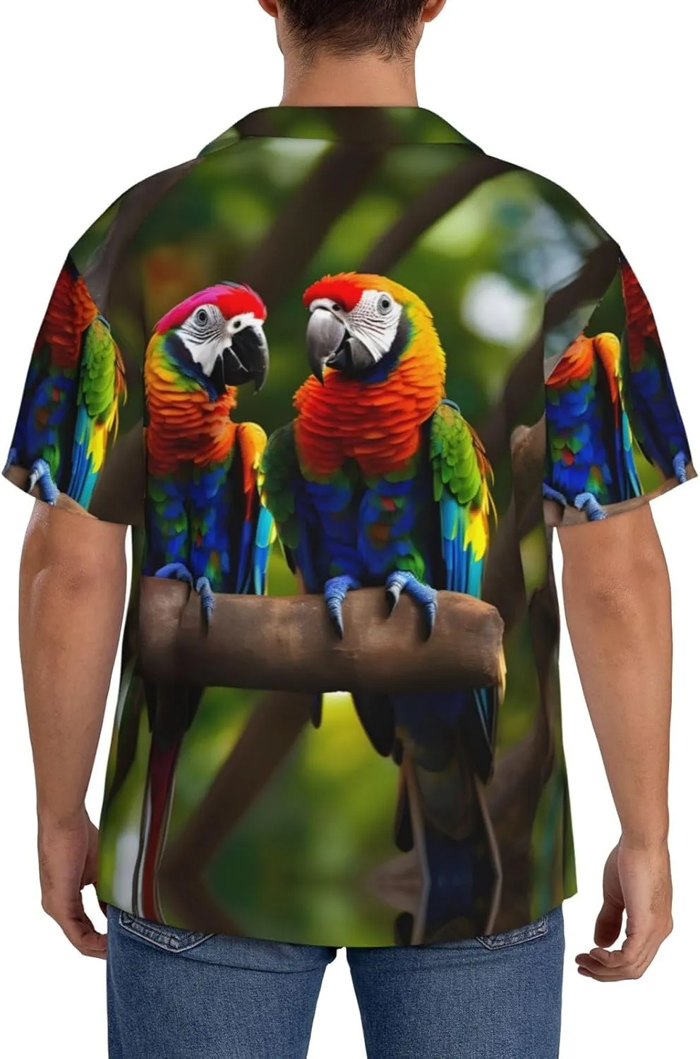 Parrots On Tree Men's Cotton Shirt Men's Short-Sleeved Shirt Button Casual Shirt Loose Top Holiday