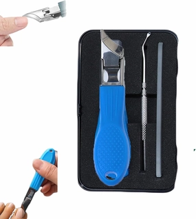 Pefctiordent Nail Clippers, Eagle Beak Nail Clippers 3-Piece Set, Multifunctional Large Opening Heavy Duty Anti-Splash/Slanted Nail Thick Toe Clippers for Seniors Long Handle (Blue)