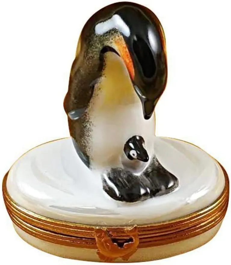 Penguin with Baby Limoges Box Figurine