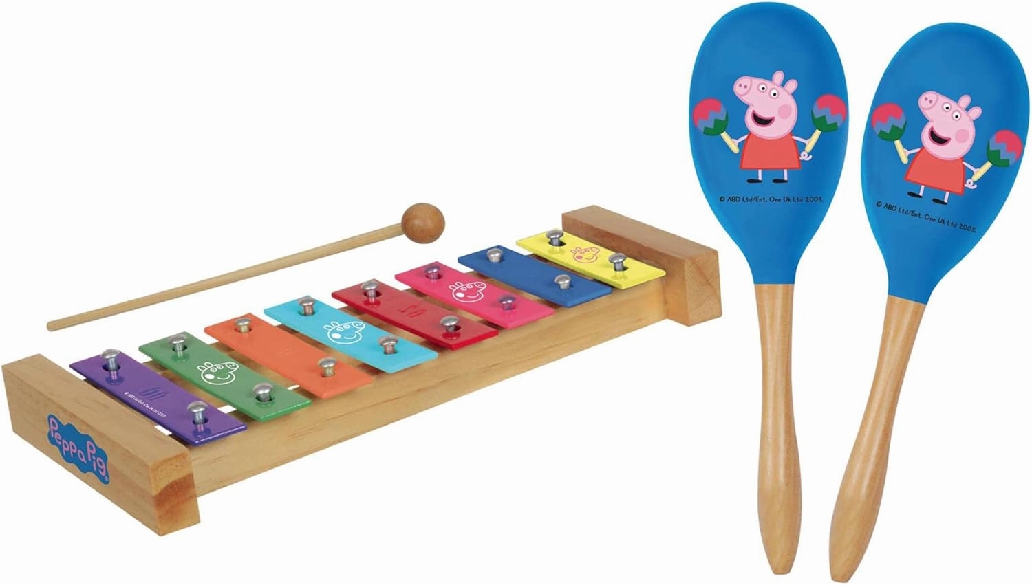 Peppa Pig: Wood Xylophone & Maracas Combo Set - 8 Notes & Keys, Includes: Wooden Mallet & 2 Wooden Maracas, Educational Music Toys for Toddler & Preschoolers, Percussion Learning Kit