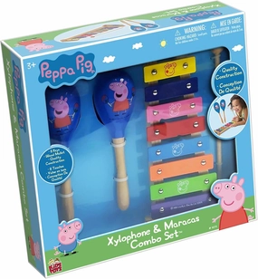 Peppa Pig: Wood Xylophone & Maracas Combo Set - 8 Notes & Keys, Includes: Wooden Mallet & 2 Wooden Maracas, Educational Music Toys for Toddler & Preschoolers, Percussion Learning Kit
