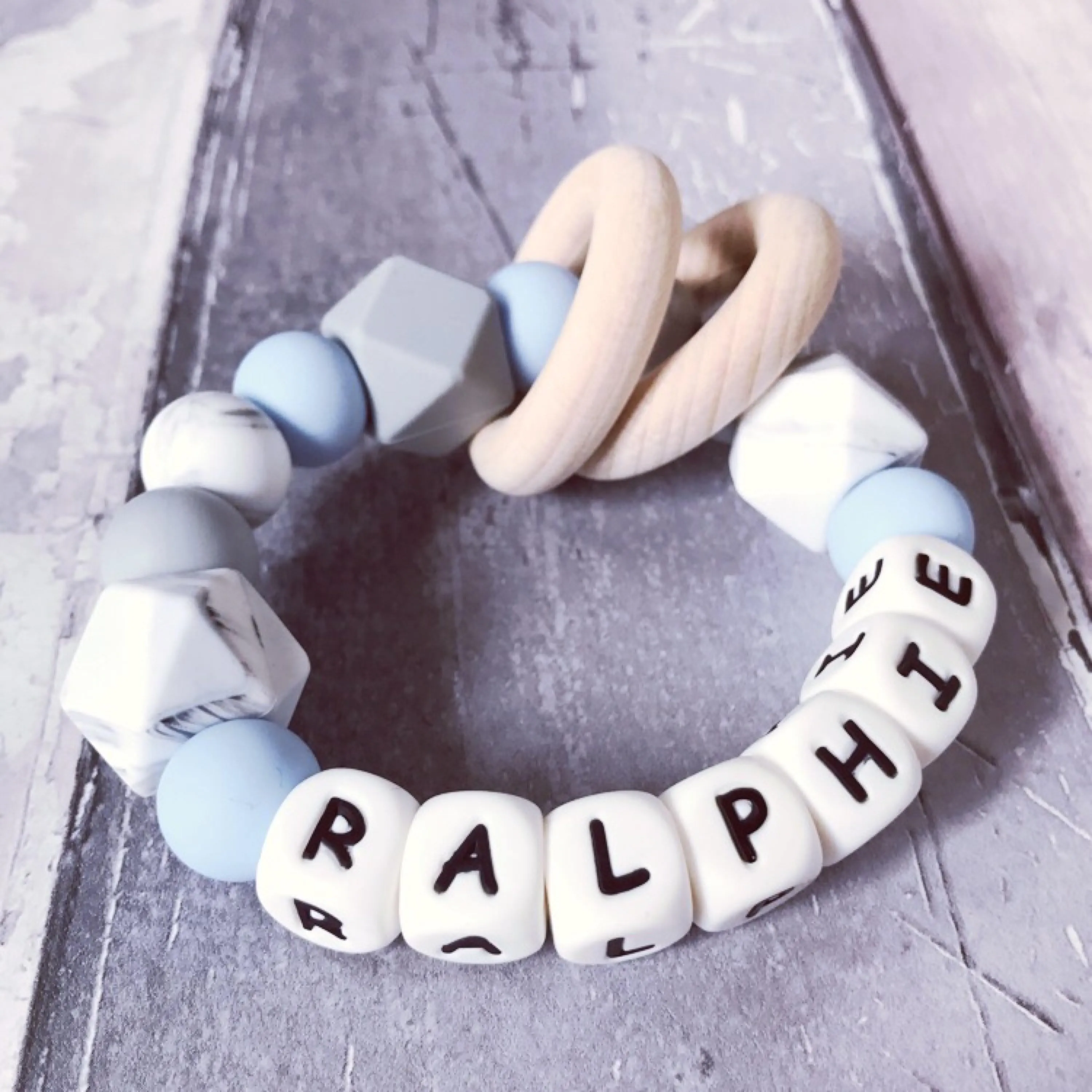 Personalised Blue Hue Silicone Teething Ring