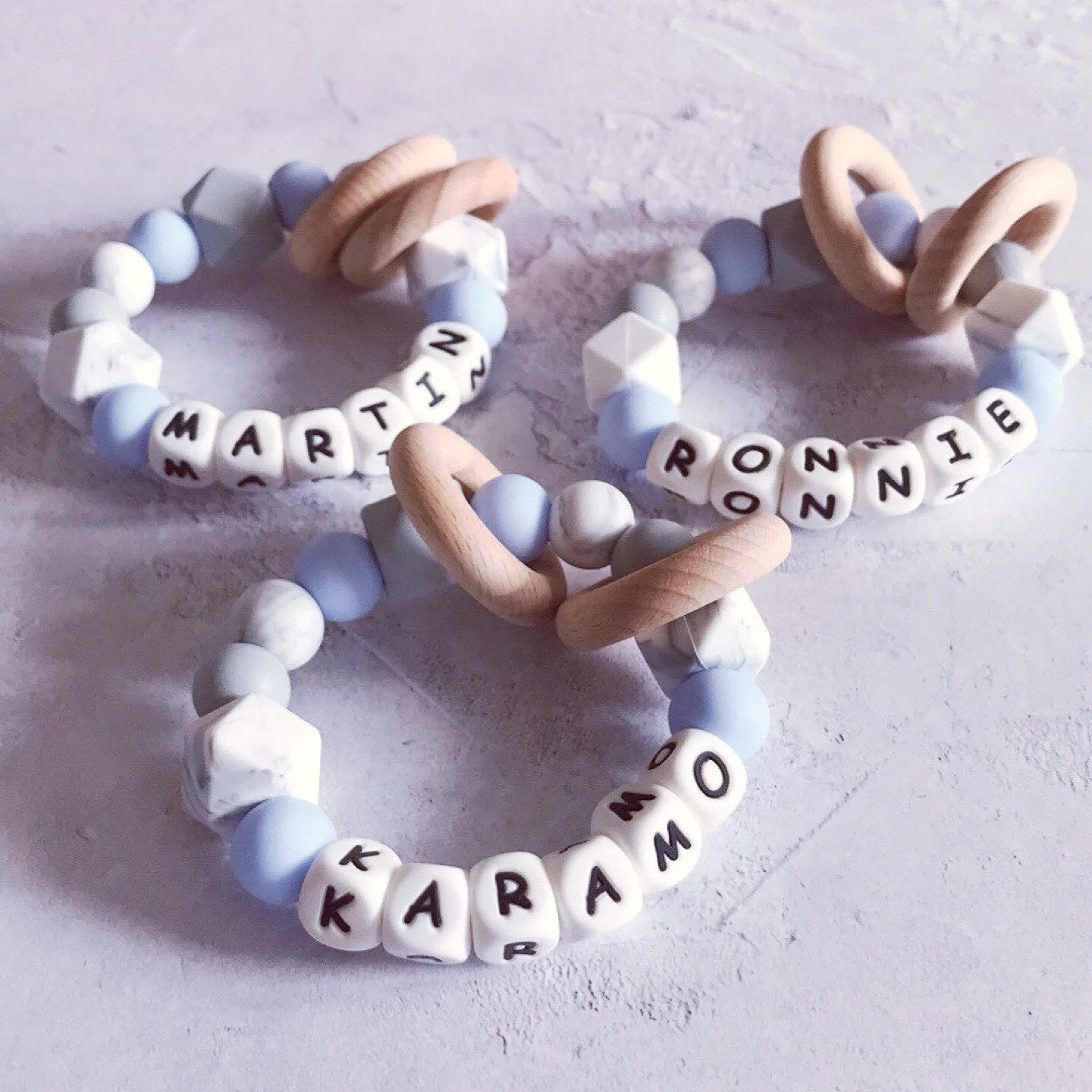 Personalised Blue Hue Silicone Teething Ring