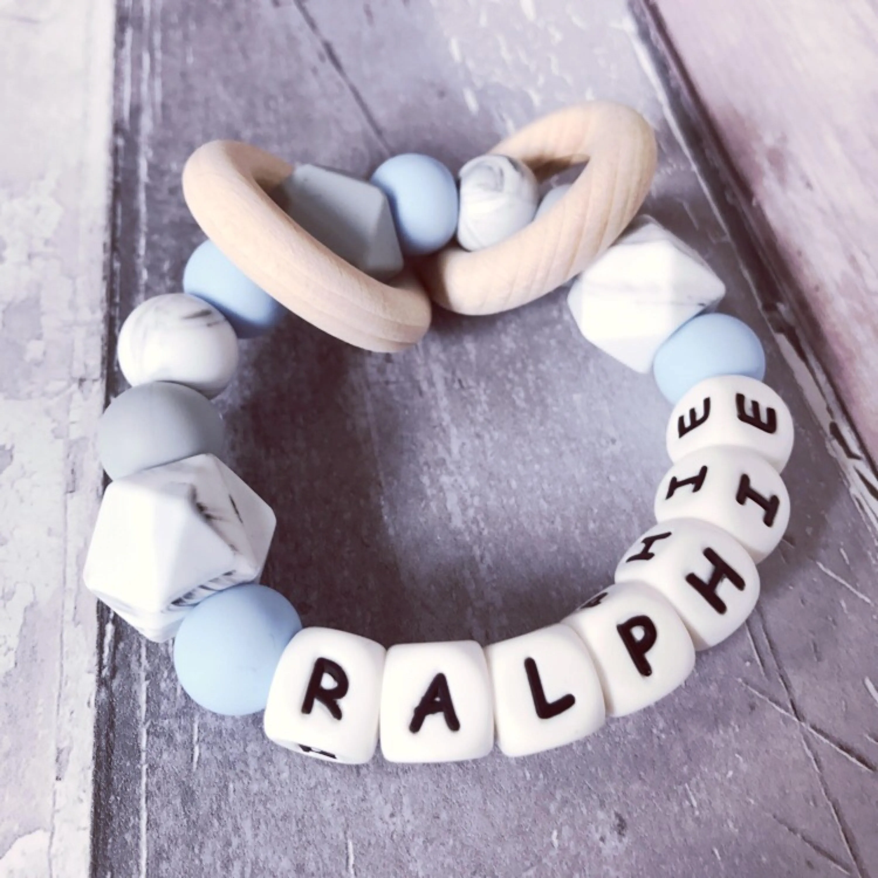 Personalised Blue Hue Silicone Teething Ring