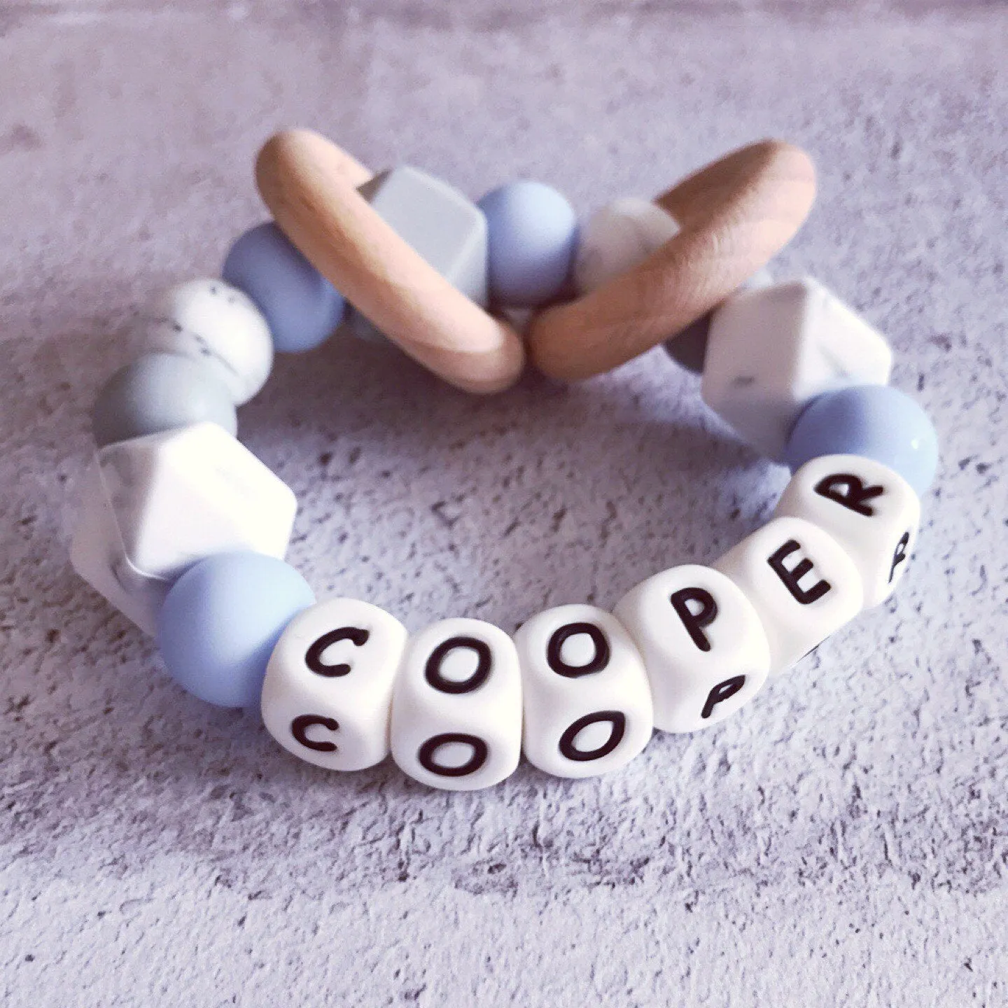 Personalised Blue Hue Silicone Teething Ring