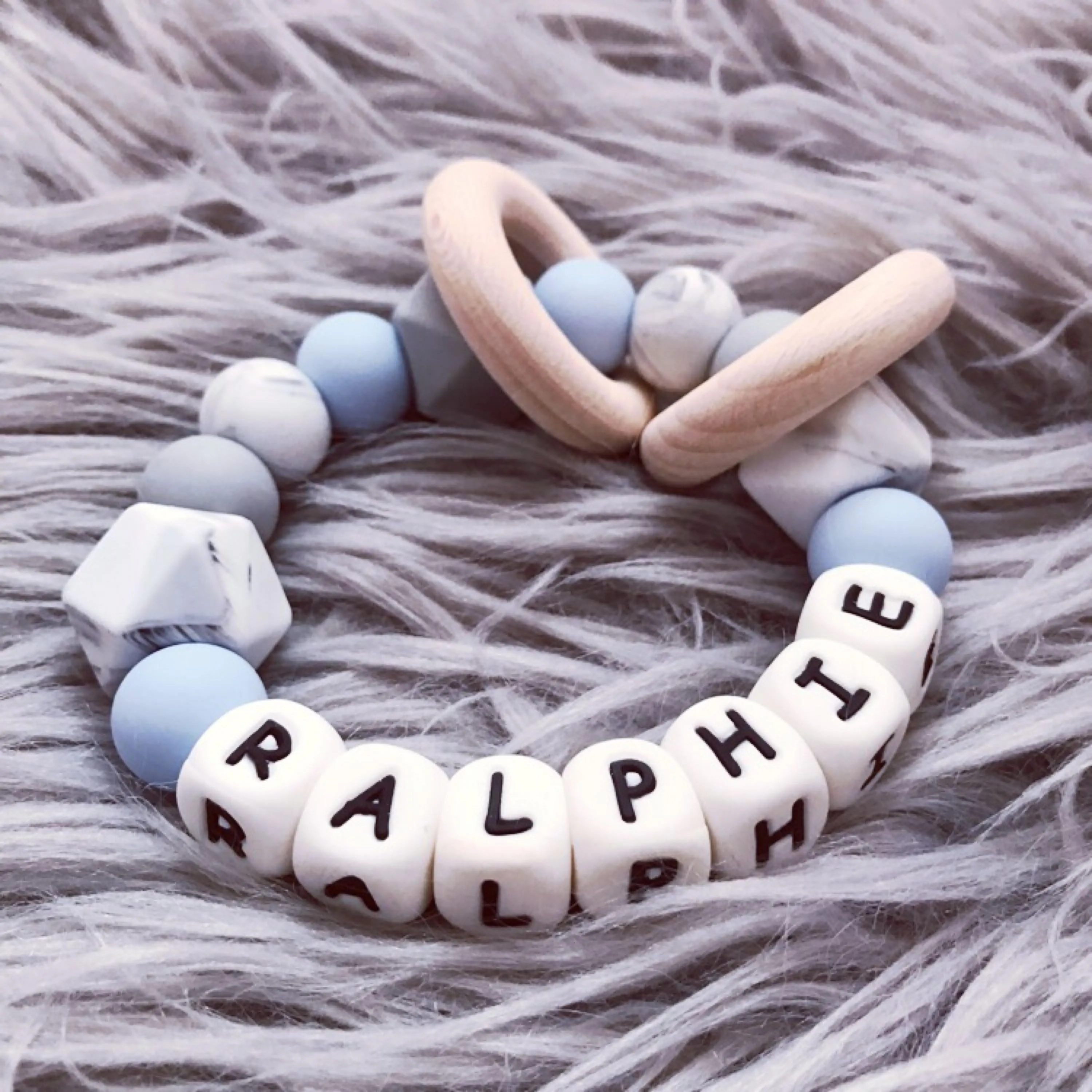 Personalised Blue Hue Silicone Teething Ring