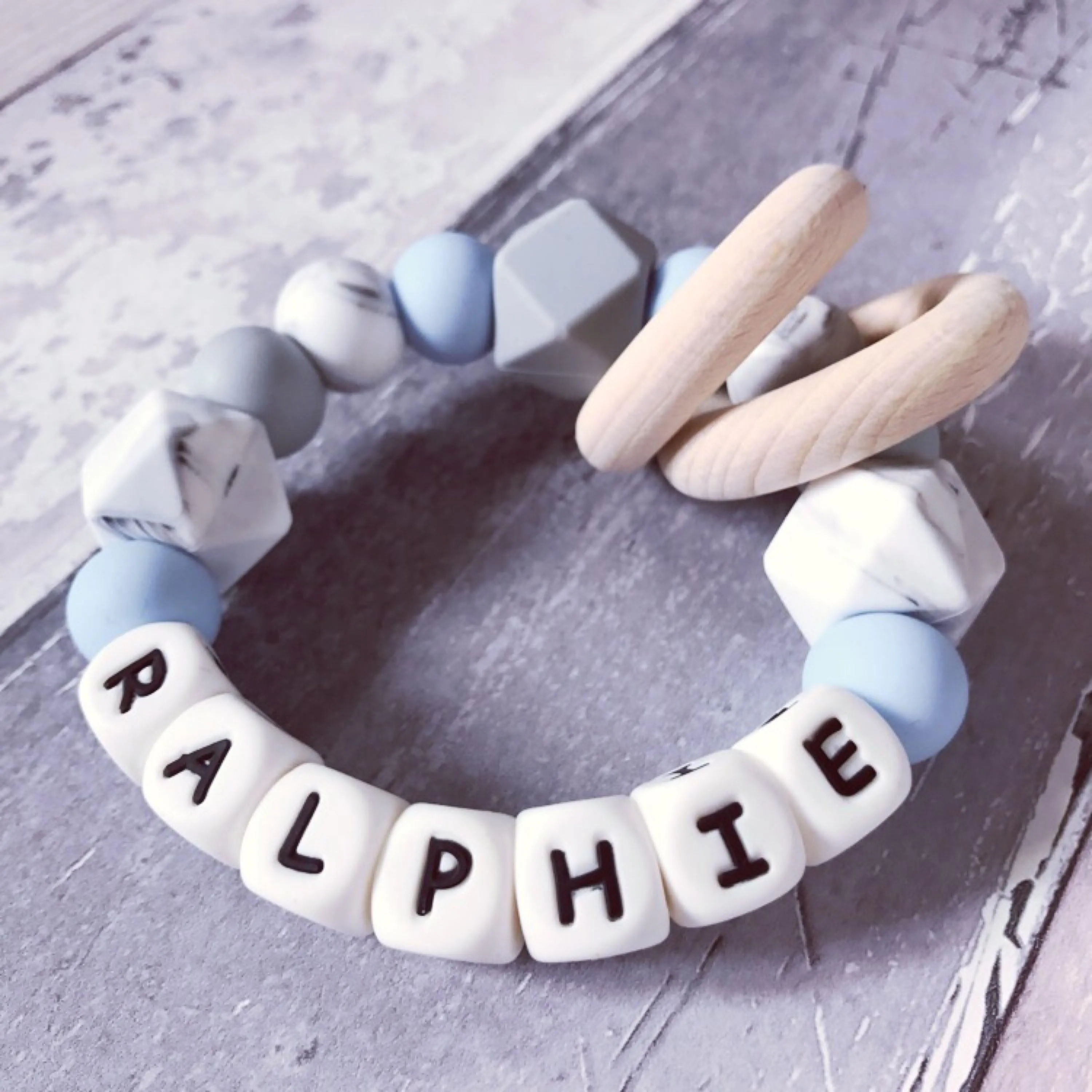 Personalised Blue Hue Silicone Teething Ring