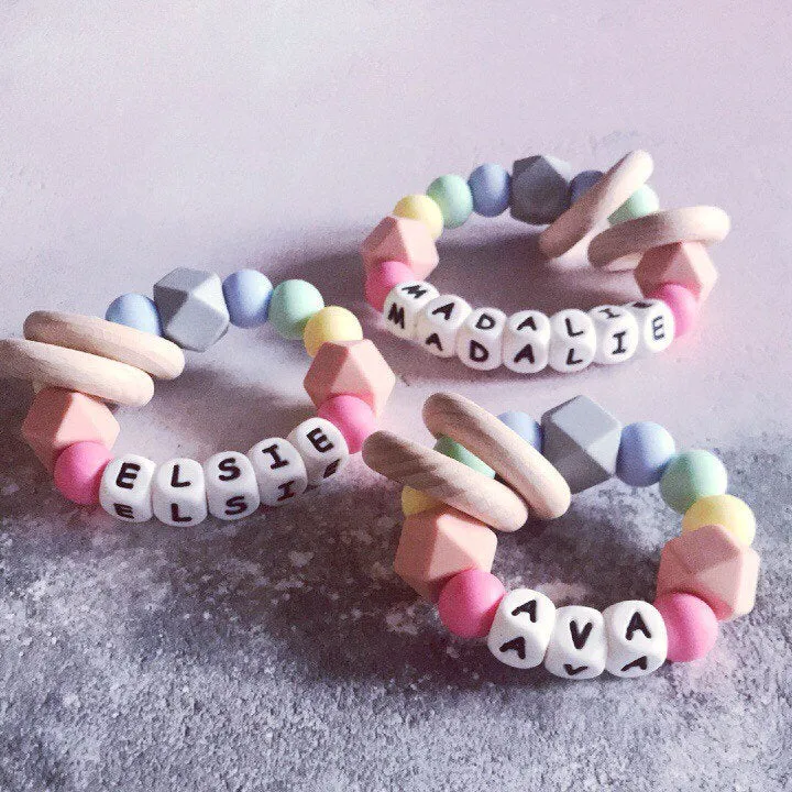 Personalised Pastel Rainbow Silicone Teething Ring