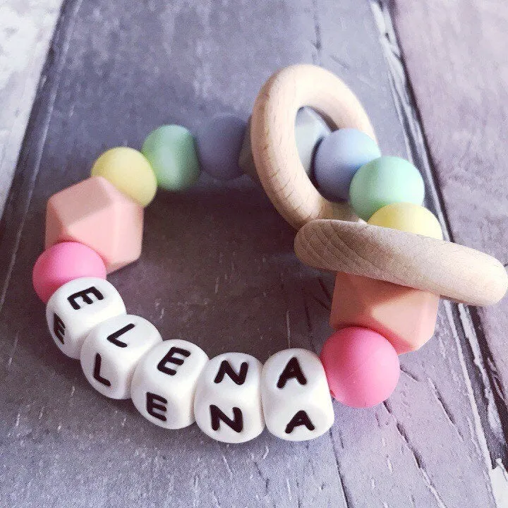 Personalised Pastel Rainbow Silicone Teething Ring
