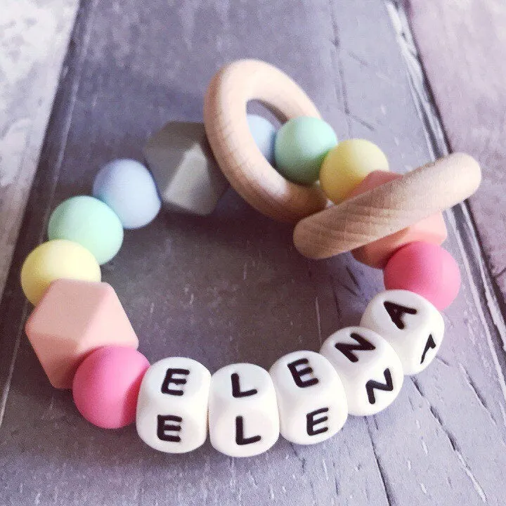 Personalised Pastel Rainbow Silicone Teething Ring