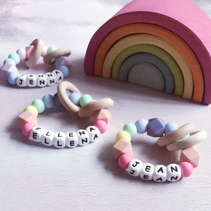 Personalised Pastel Rainbow Silicone Teething Ring
