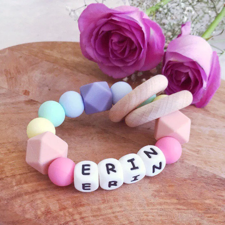 Personalised Pastel Rainbow Silicone Teething Ring