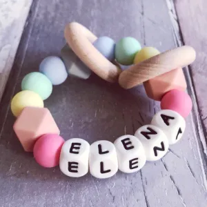 Personalised Pastel Rainbow Silicone Teething Ring