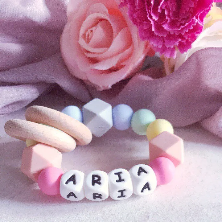 Personalised Pastel Rainbow Silicone Teething Ring