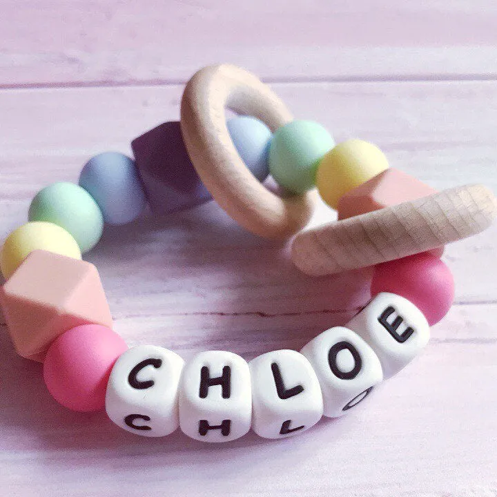 Personalised Pastel Rainbow Silicone Teething Ring