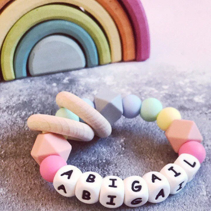 Personalised Pastel Rainbow Silicone Teething Ring