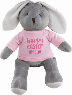 Personalization Universe Hoppy Easter Personalized Plush Grey Bunny- Pink