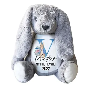 Personalized Bunny Rabbit Stuffed Animal Plush, Customized Your Name Easter Gift, Vinyl embroidery Bunny Rabbit Plush Toy Gift (Style 2) (A)