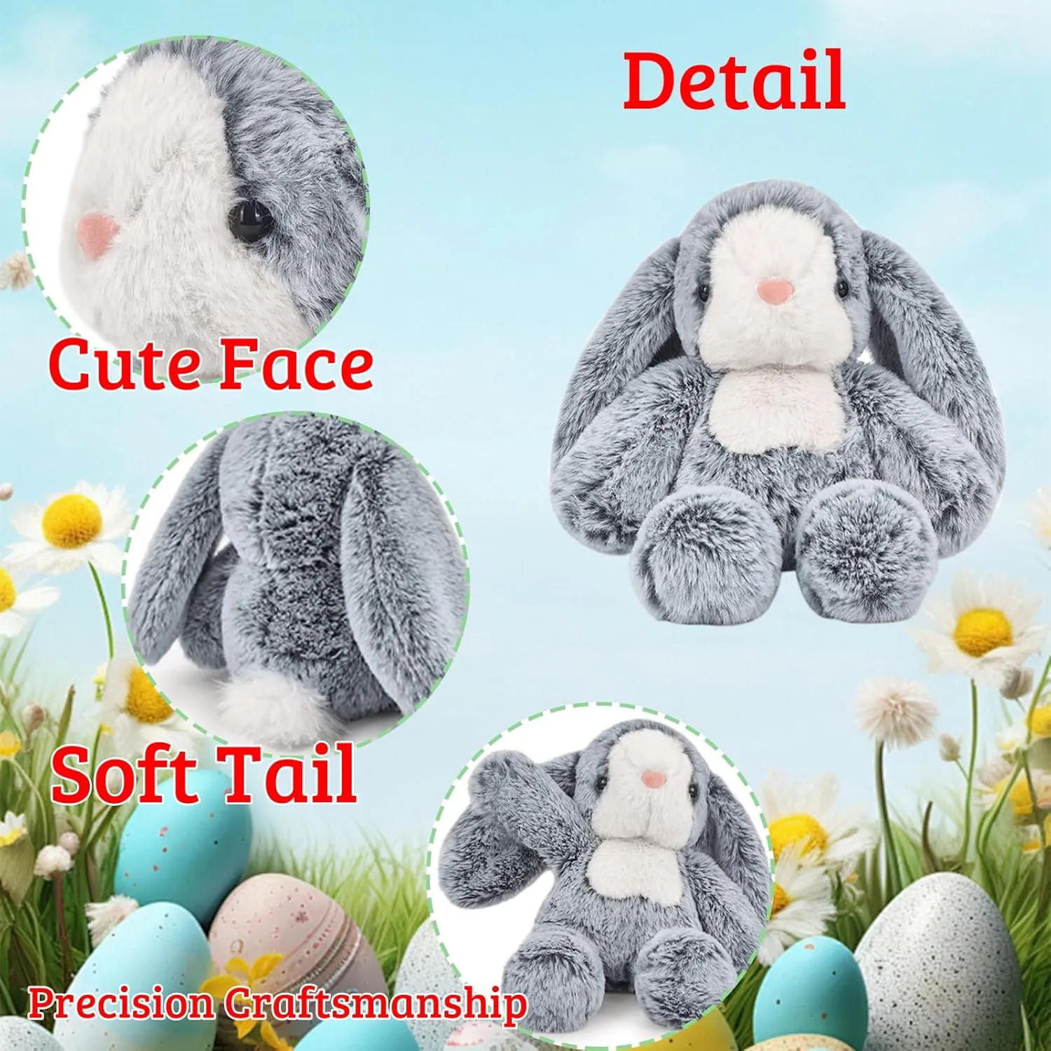 Personalized Easter Bunny Stuffed Animal, Custom Stuffed Easter Bunny Plush with Text Photo as Personalized Easter Gift for Baby, Kids First Easter Gift, 12 inch