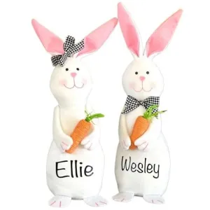 Personalized Plush Bunny, Custom Bunny with Carrot Name Rabbit Easter Bunny Plush for Easter Gifts Toy Beanie Bunny Decorative Trays Wedding Party Favors
