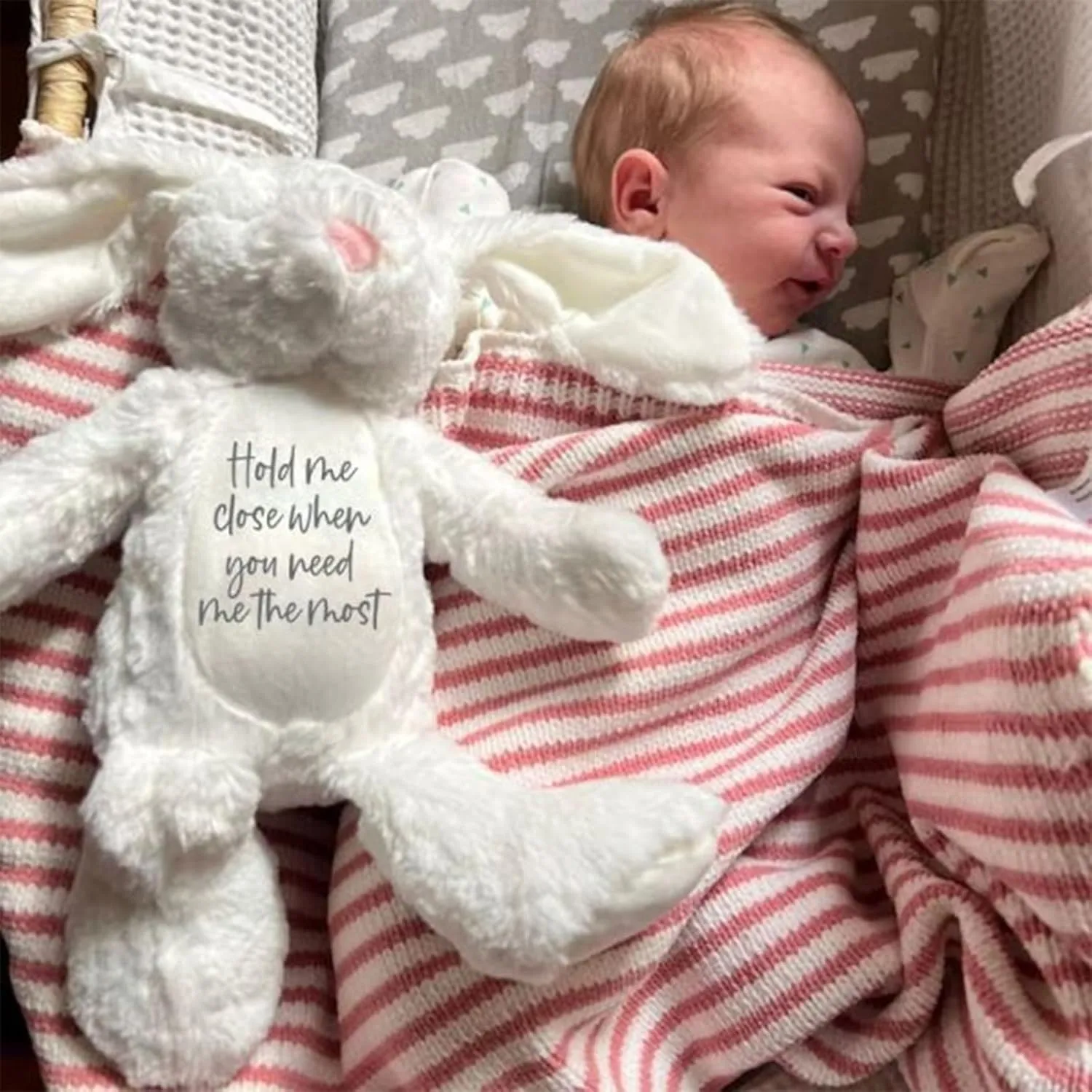 Personalized Plush Bunny Keepsake Gift Custom Hold Me Close Worry Rabbit Toy Adorable Stuffed Animal for Newborns, Babies, Kids Perfect for Baby Showers, Birthdays, Christmas(B)