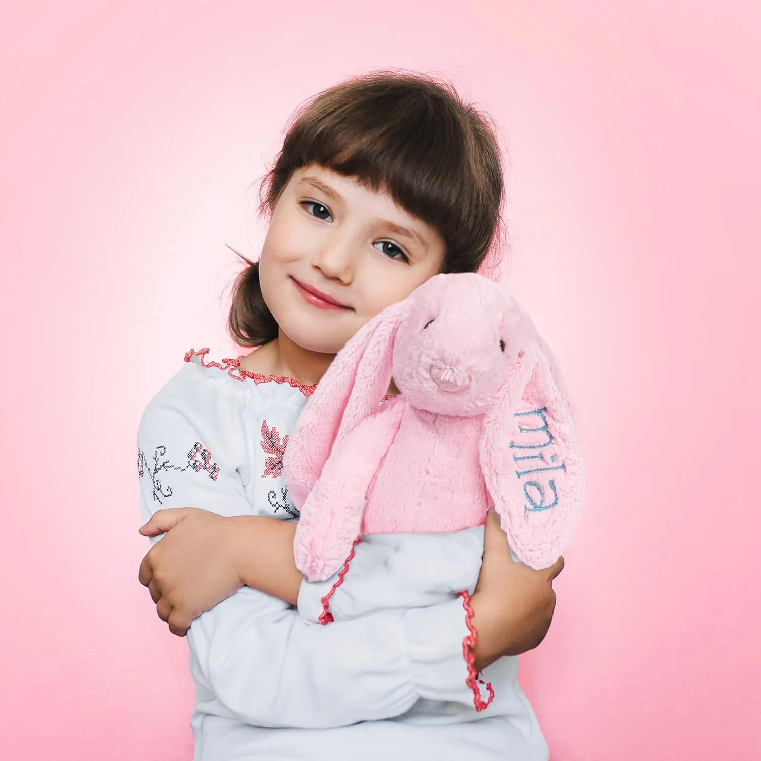 Personalized Super Soft Plush Bunny - Stuffed Animal Toy for Kids - Custom Gift with Embroidered Name on Ear for Easter, Baby Shower Gift (medium, blue)