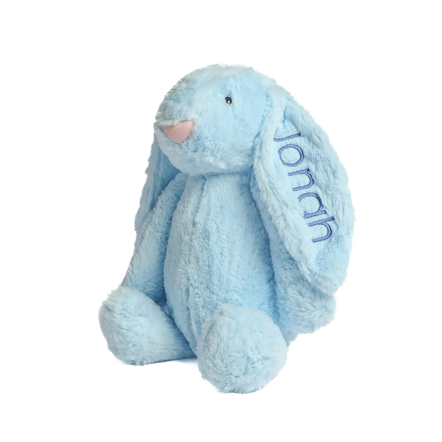 Personalized Super Soft Plush Bunny - Stuffed Animal Toy for Kids - Custom Gift with Embroidered Name on Ear for Easter, Baby Shower Gift (medium, blue)