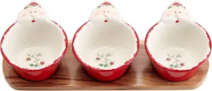 Pfaltzgraff Winterberry Santa Dip Bowls with Wood Base, Set Of 3