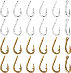 PH PandaHall Fish Hook Charm, 40pcs 2 Colors Fishhooks Charms Pendants Tibetan Alloy Hook Pendants Metal Dangle Charms for DIY Jewelry Necklace Earrings Bracelet Making Accessories