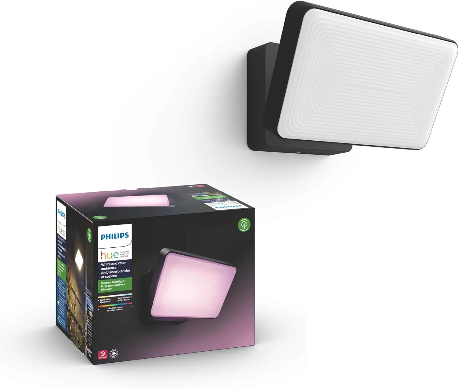 Philips Hue Discover Outdoor Smart Flood Light Fixture, Black - 15W, White and Color Ambiance LED Color-Changing Light - 1 Pack - Requires Hue Bridge - Control with Hue App and Voice - Weatherproof